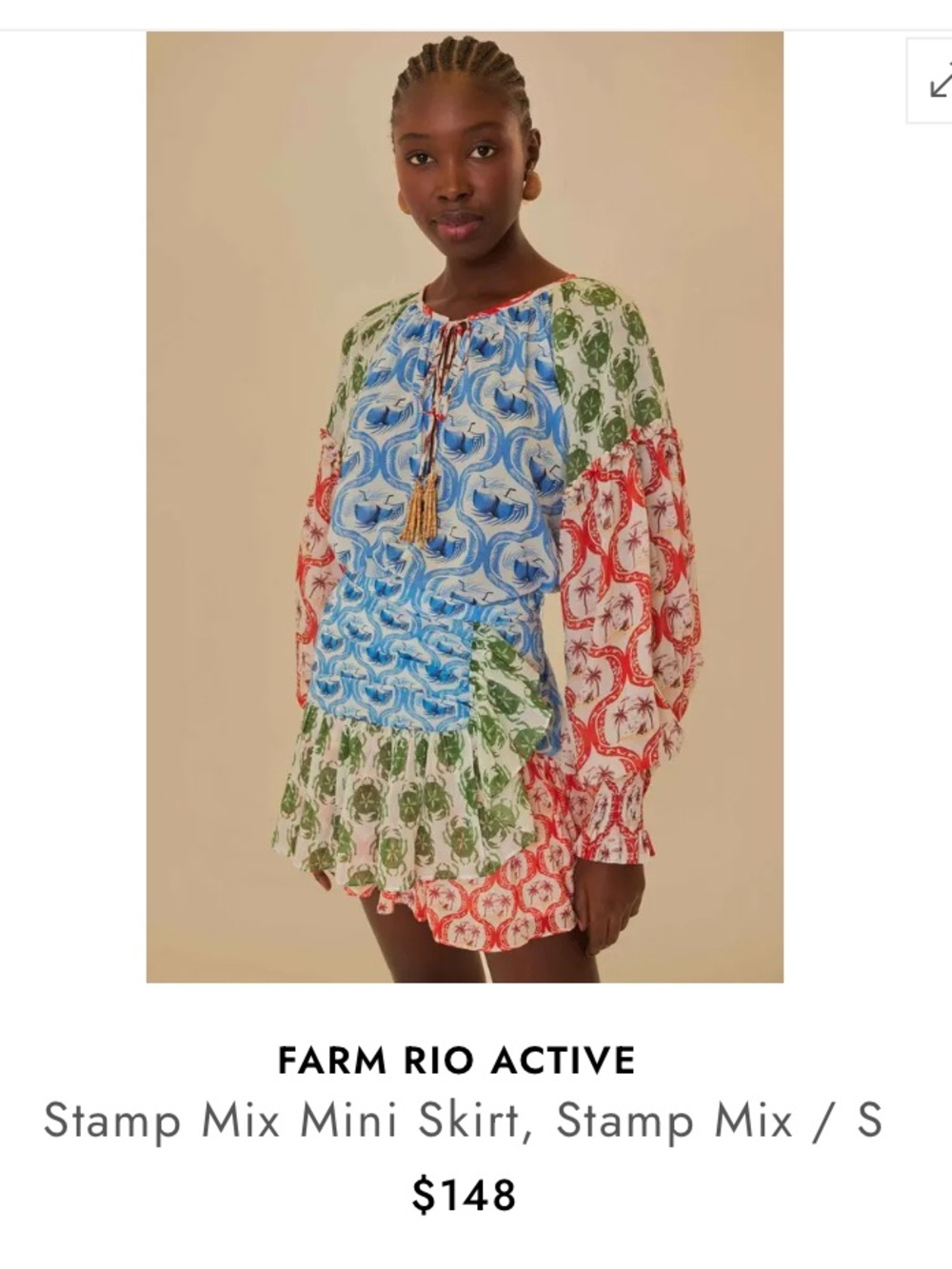 FARM RIO SKIRT SET Summer Multicolor Mix-Print Blouse in Blue, Red, Green - Picture 10 of 16